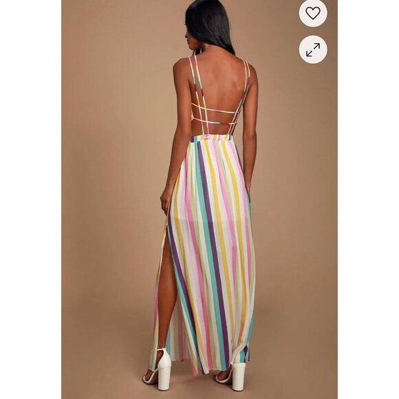 Lulus Lost In Paradise Striped Maxi Dress Women XL Colorful Beach Resortwear - Picture 8 of 8